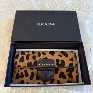 Prada Brown Leopard Print Wallet in Box Dust bag and certificate of Authenticity